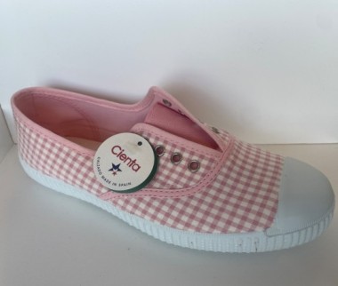 Tenisówki z gumowym noskiem Kratka Vichy różowa Cienta